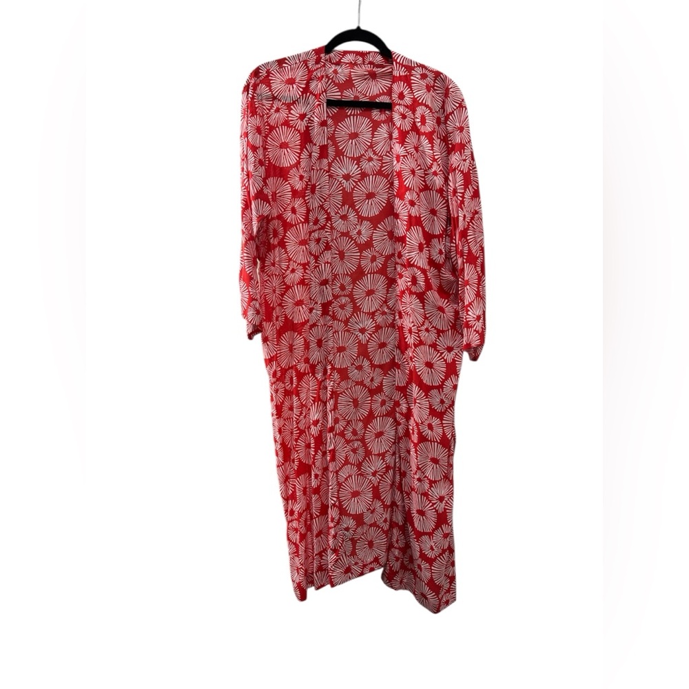 Red Floral Long Kimono Duster